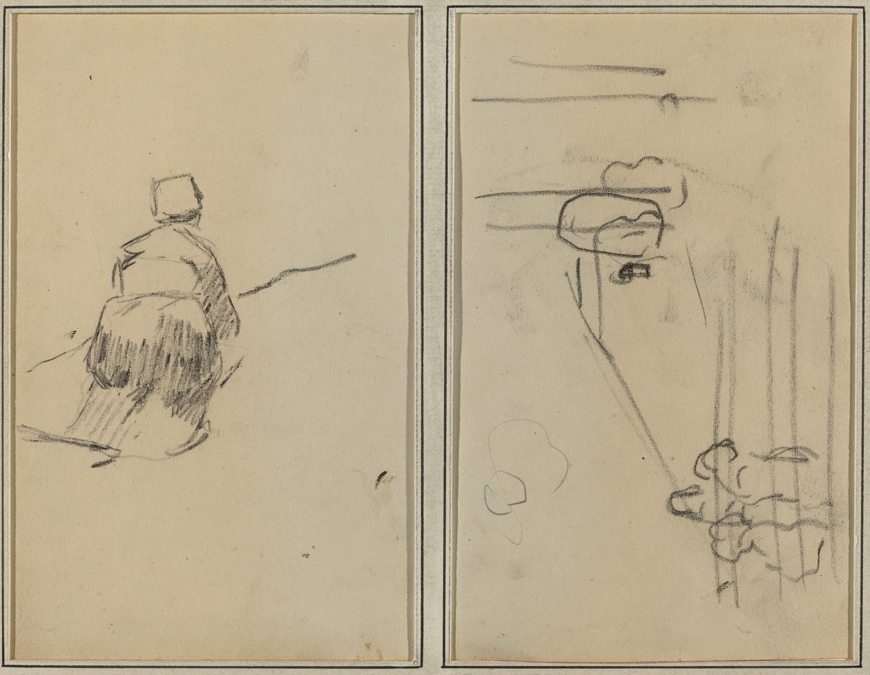 Yürüyen Bir Breton Kadın; Merdivenli Çizim [versso] by Paul Gauguin