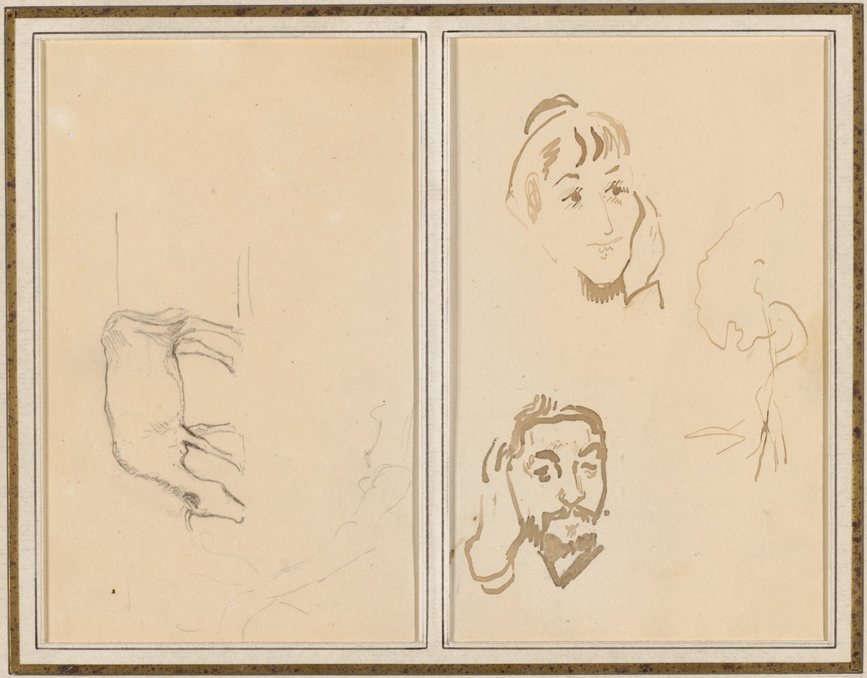 Otlayan İnek; Eli Yanağında Bir Kadının Başı ve Eli Kulağının Üzerinde Bir Adamın Başı [verso] by Paul Gauguin