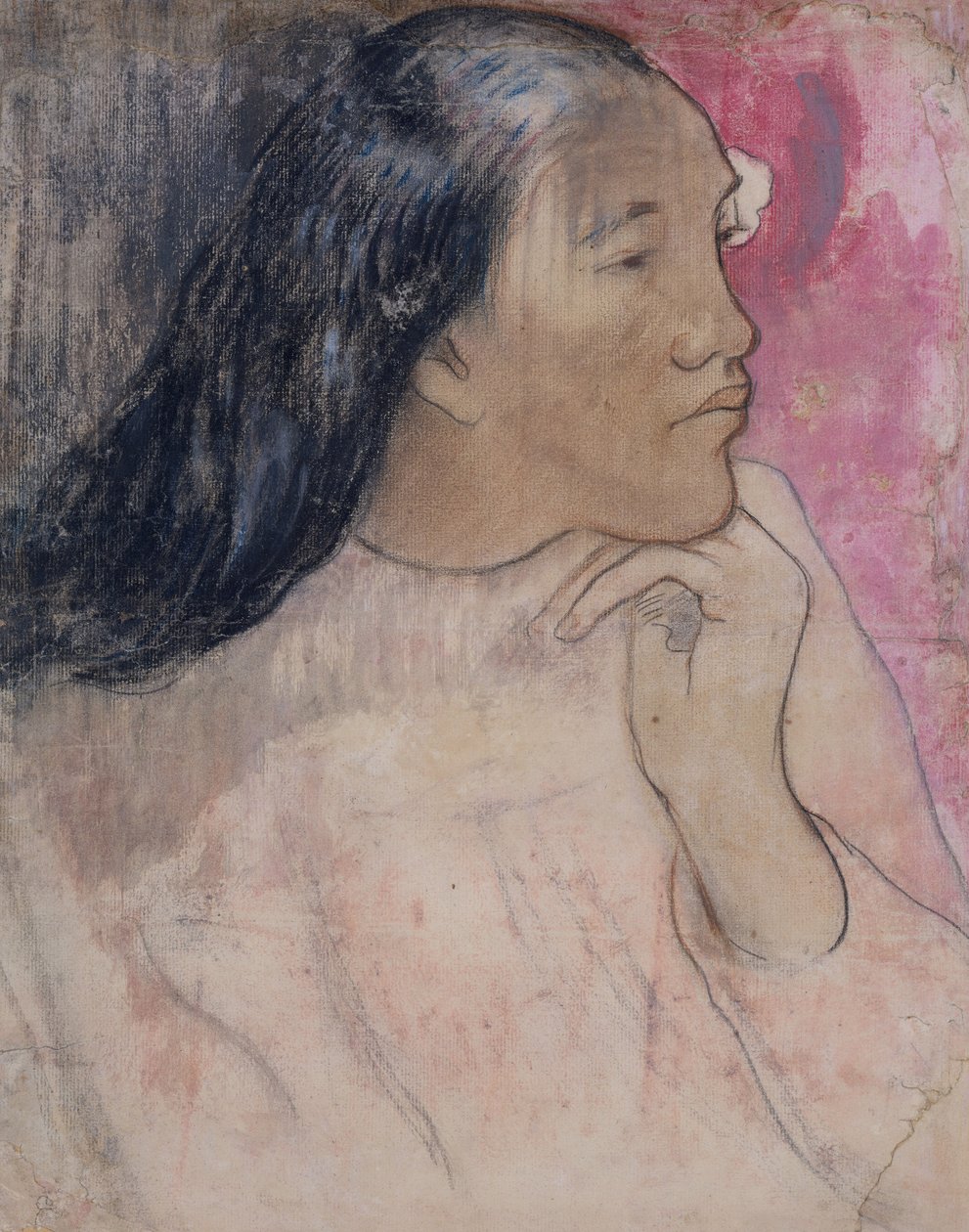 Saçında Çiçek Olan Tahitili Bir Kadın, 1891-92 (kömür, pastel ve yıkama) by Paul Gauguin