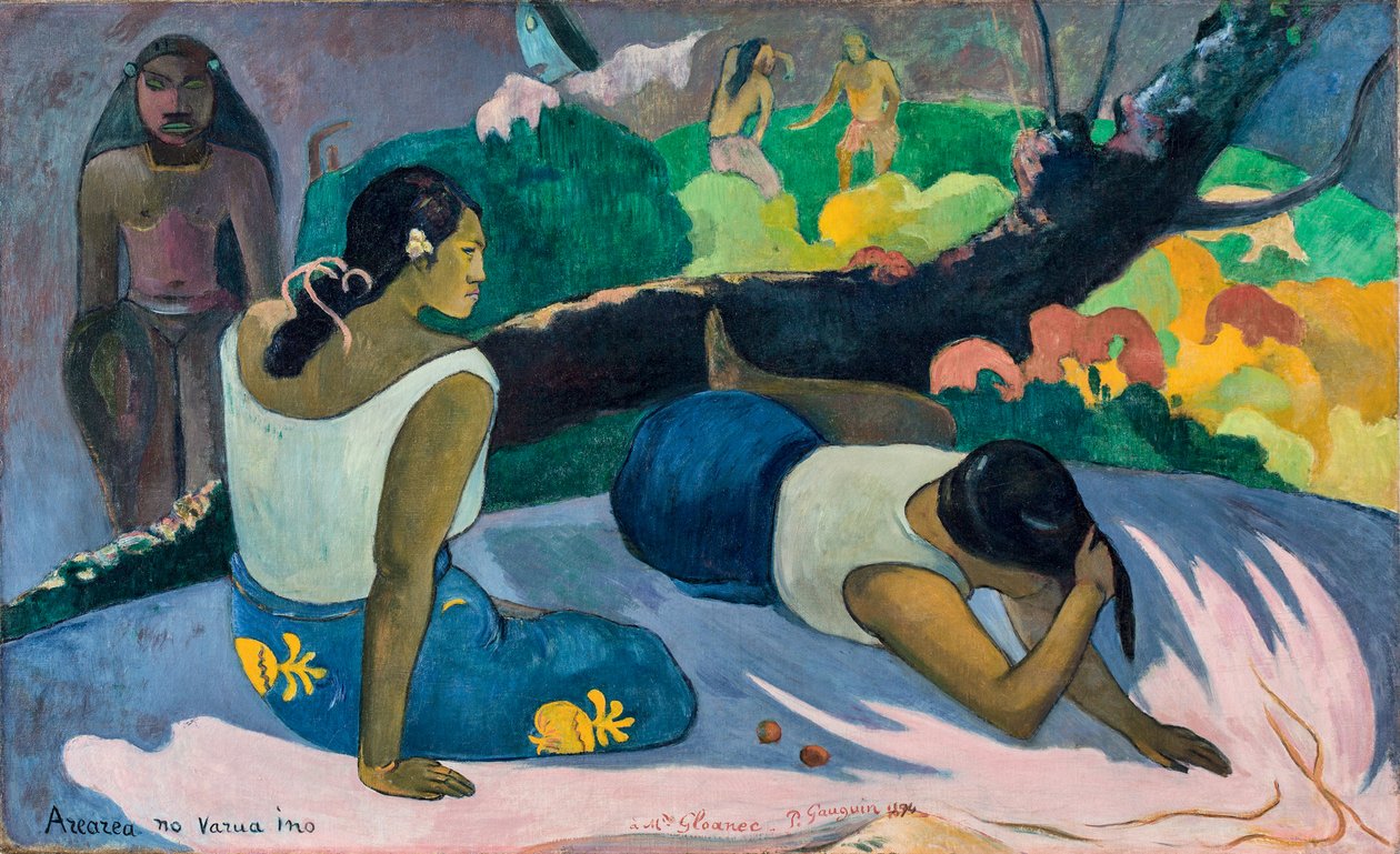 Arearea no Varua ino Words of the Devil veya Reclining Tahiti Women. by Paul Gauguin