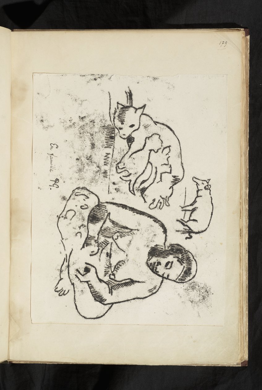 Avant et après - Oturan kadın, yavru kedi ve domuz ile kedi by Paul Gauguin