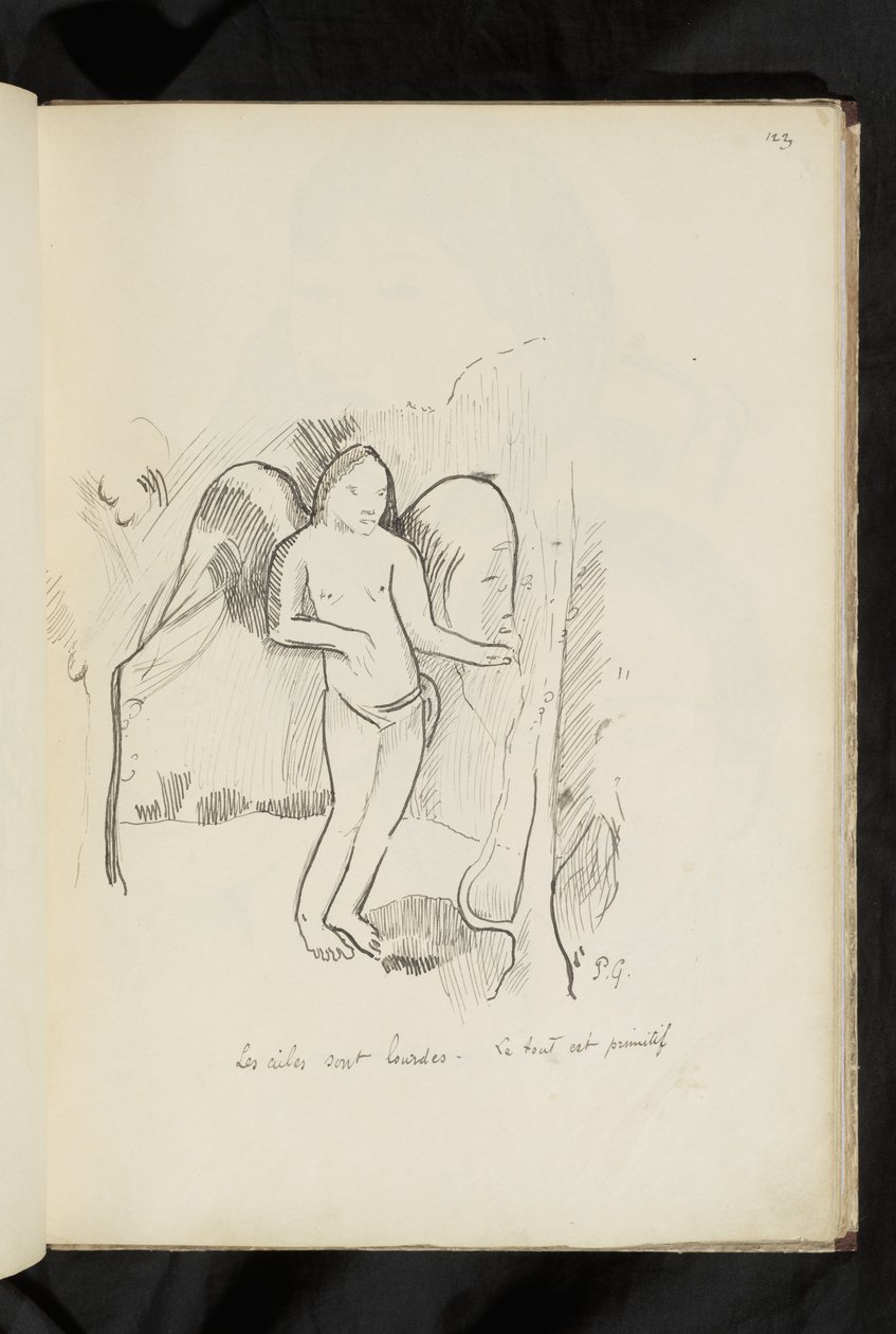 Öncesi ve sonrası - "Kanatlar ağır. Her şey ilkel" çizimi by Paul Gauguin