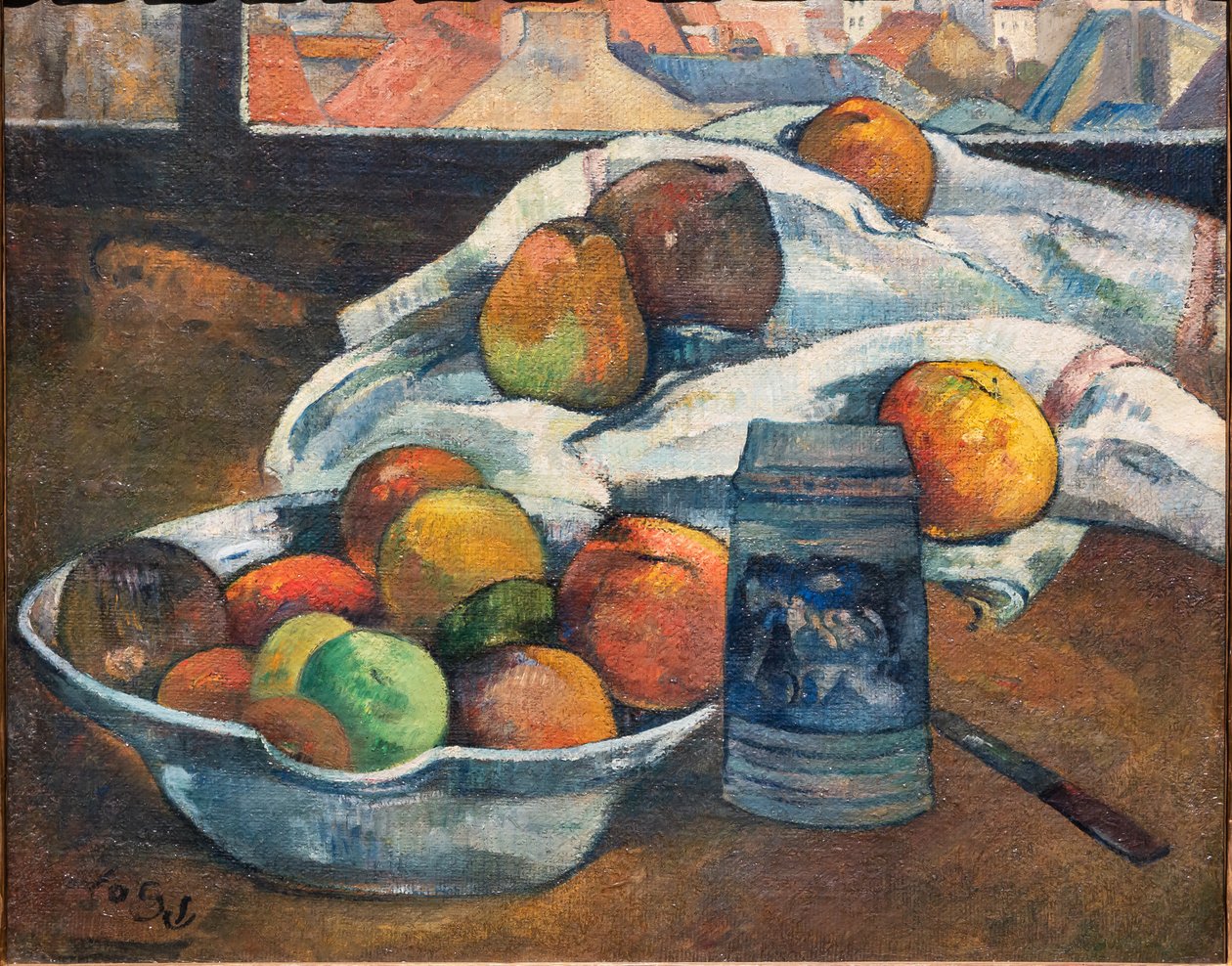 Bir Kase Meyve ve Pencere Önünde Makarna, 1890 dolayları (tuval üzerine yağlı boya) by Paul Gauguin