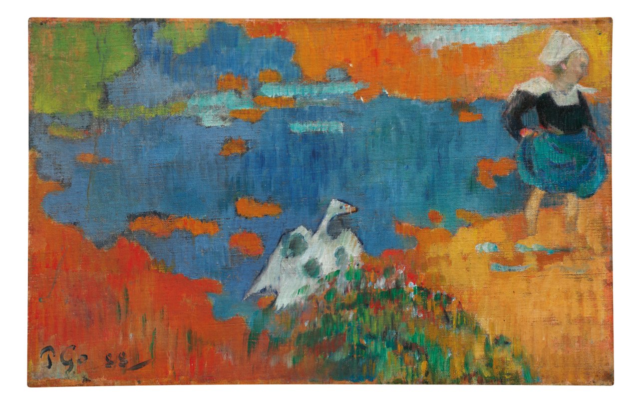 Breton kızı ve su kenarında bir kaz, 1888 by Paul Gauguin
