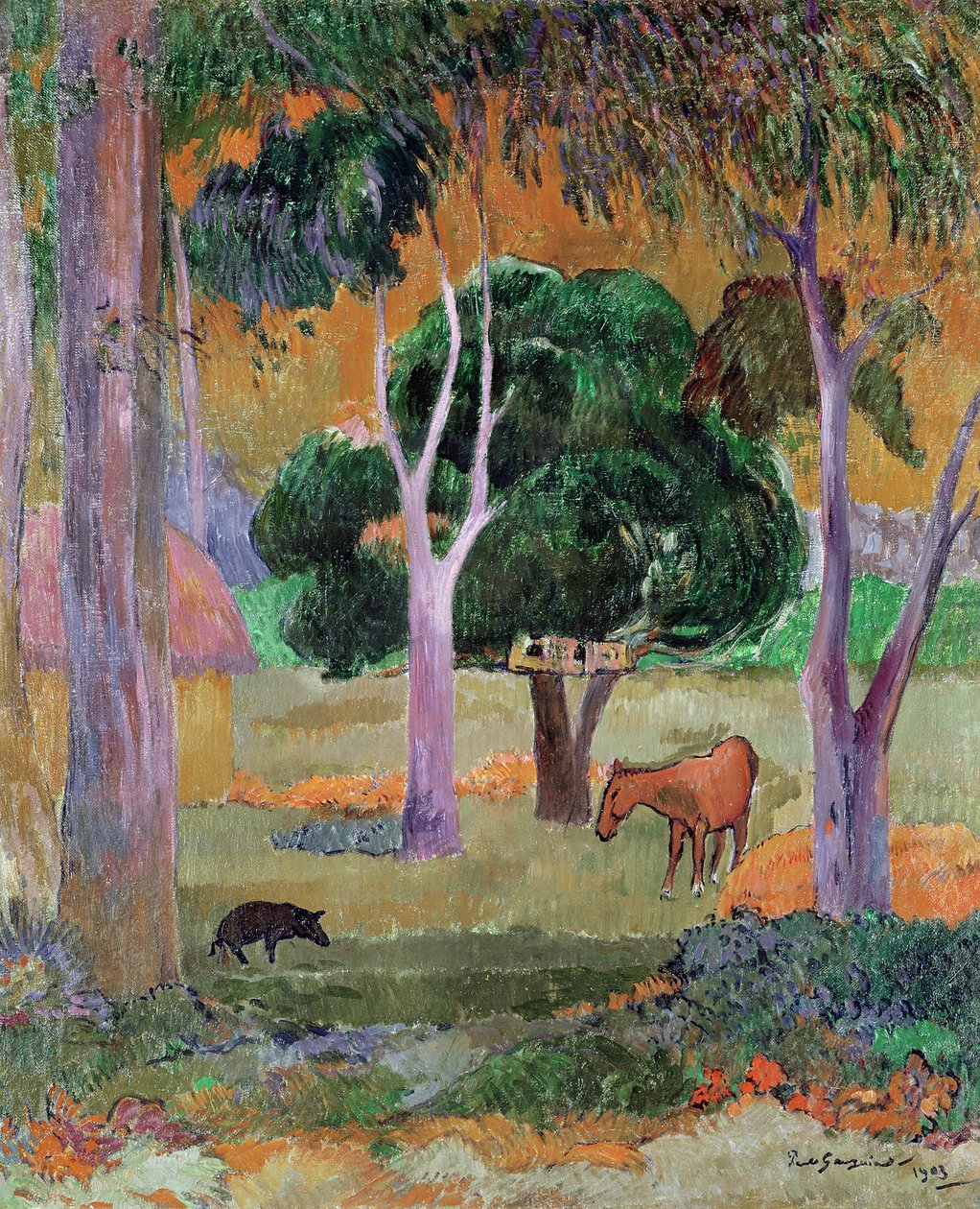Dominik Manzarası veya Domuz ve Atlı Manzara, 1903 by Paul Gauguin