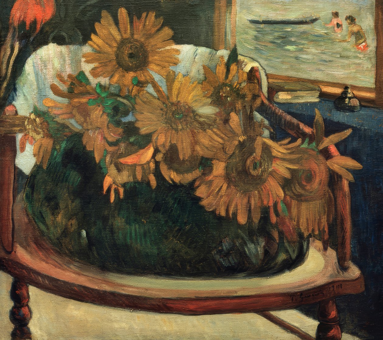 Bir sandalyede ayçiçeği çiçekleri ben by Paul Gauguin
