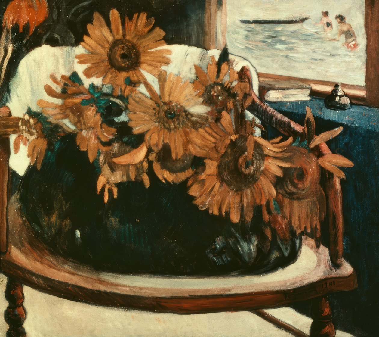 Bir sandalyede ayçiçeği çiçekleri ben by Paul Gauguin