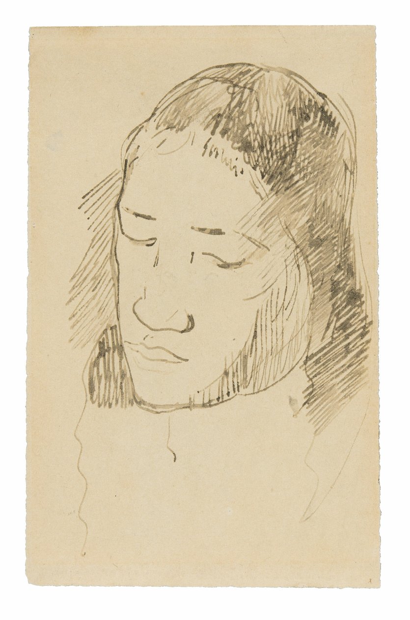 Tahitili Bir Kadının Başı (rekto), Anatomik Detay Eskizleri (verso) by Paul Gauguin