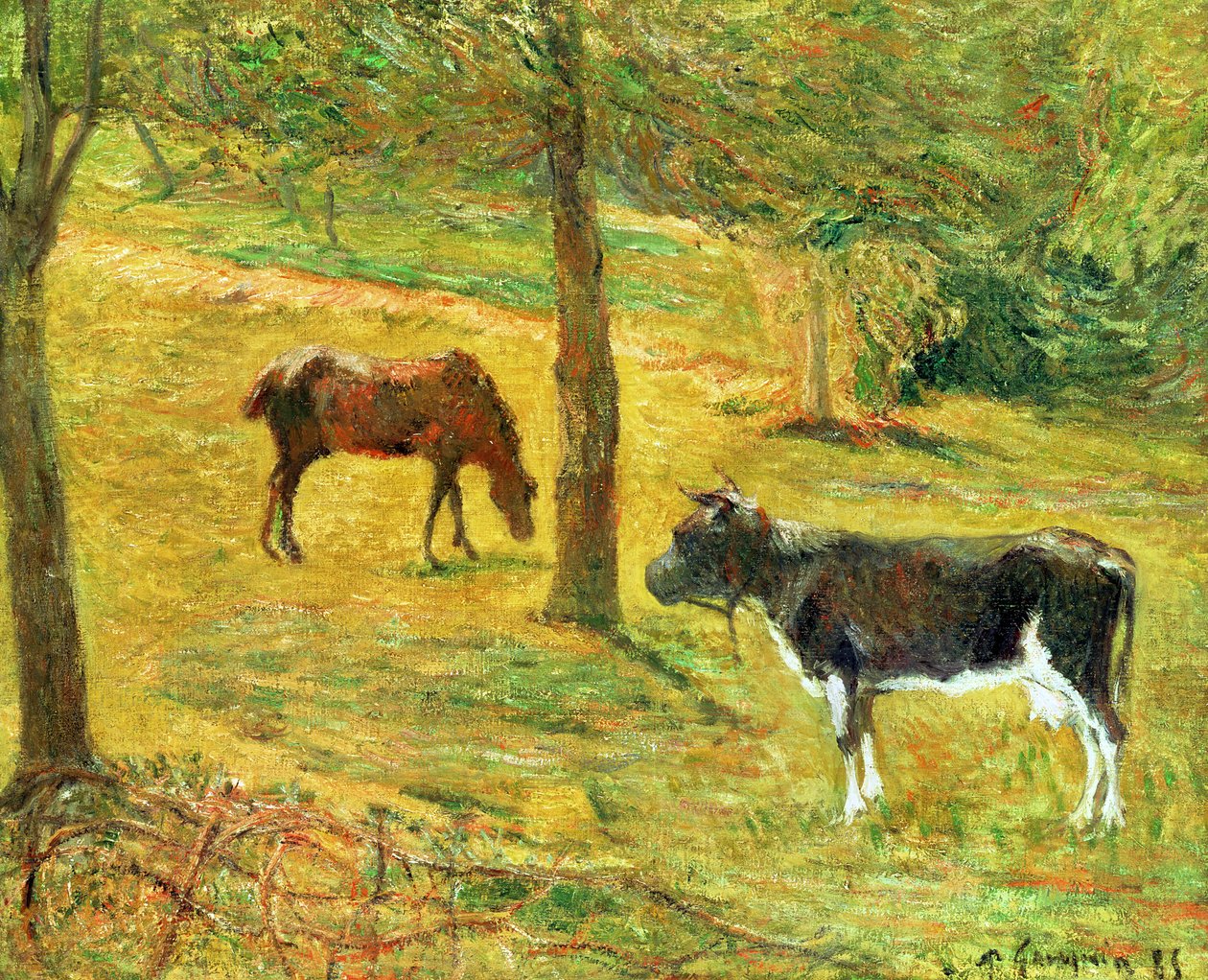 Çayırda At ve İnek, 1885 by Paul Gauguin