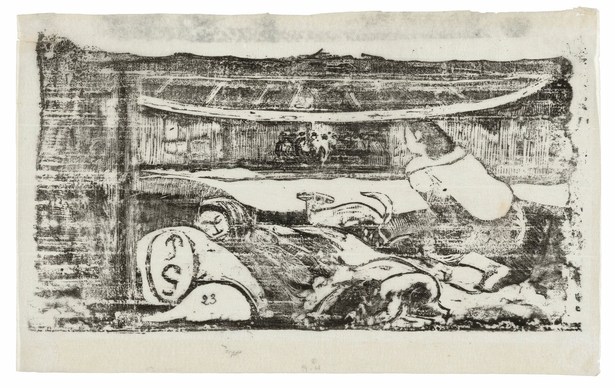 Geç Ahşap Blok Baskılar Süitinden Tahiti Kulübesinin İçi by Paul Gauguin