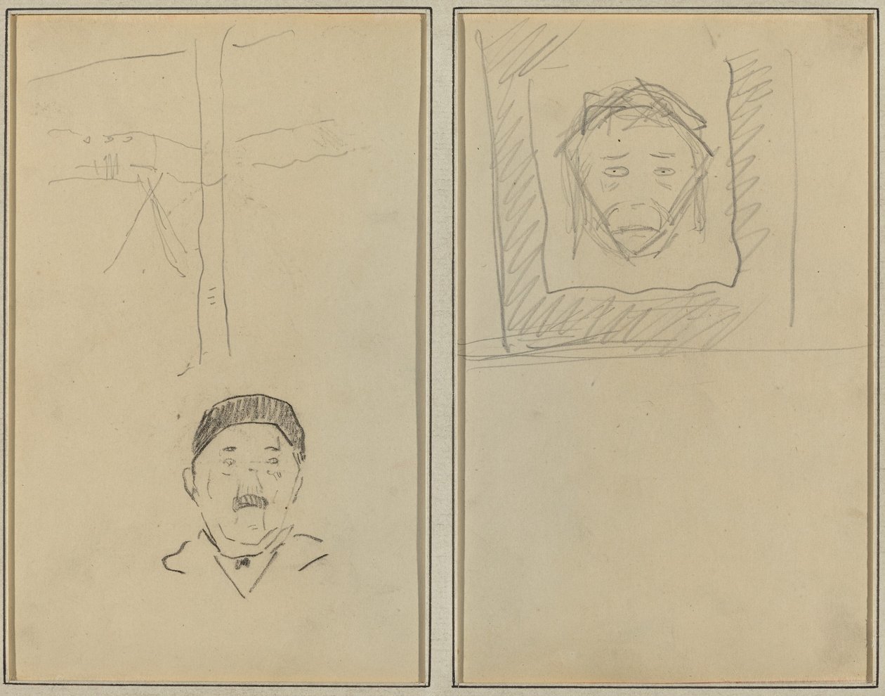 Peyzaj ve İnsan Başı; Bir Meydanın İçinde Maymun Başkanı [rekto] by Paul Gauguin