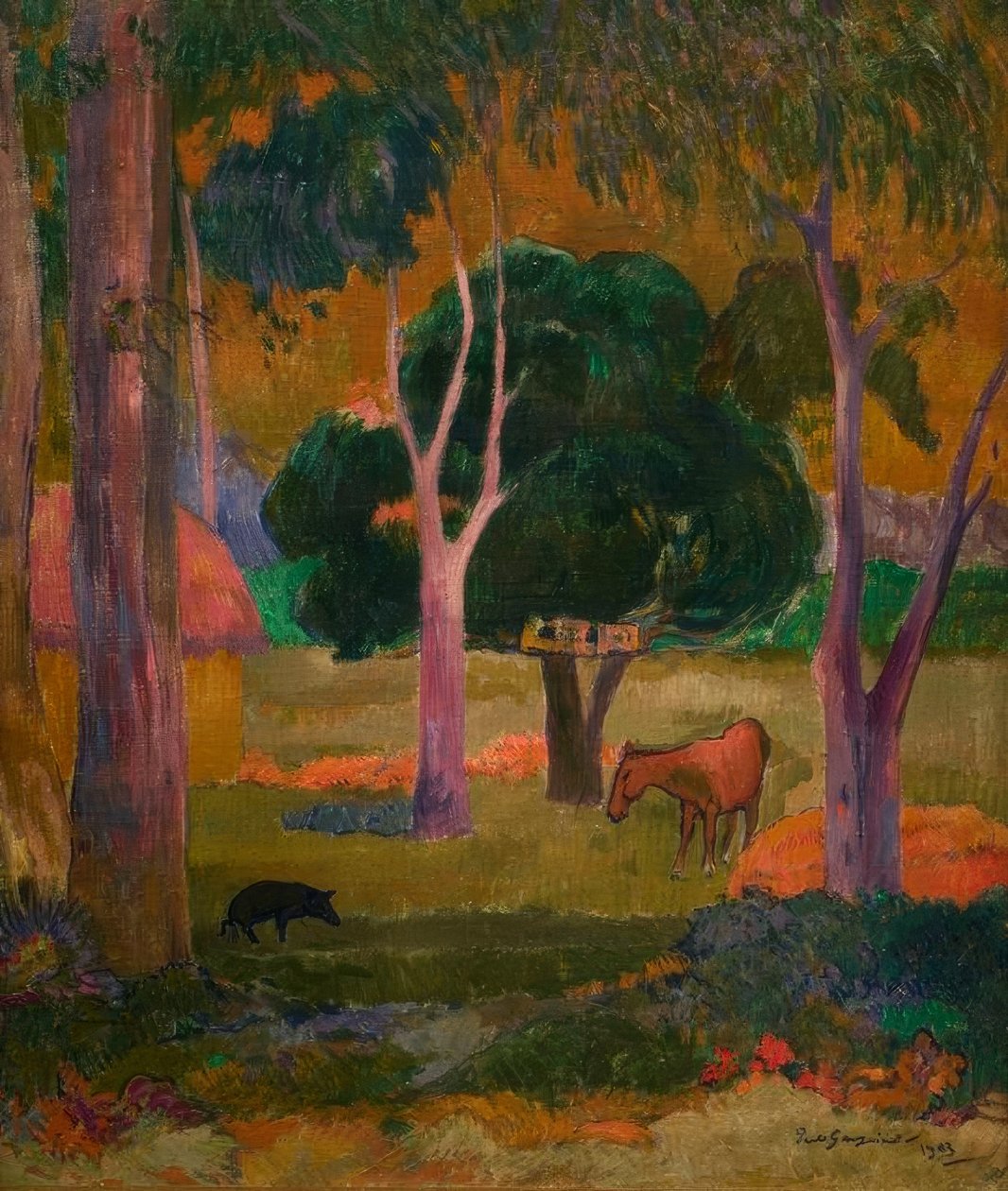 Domuz ve at ile manzara by Paul Gauguin