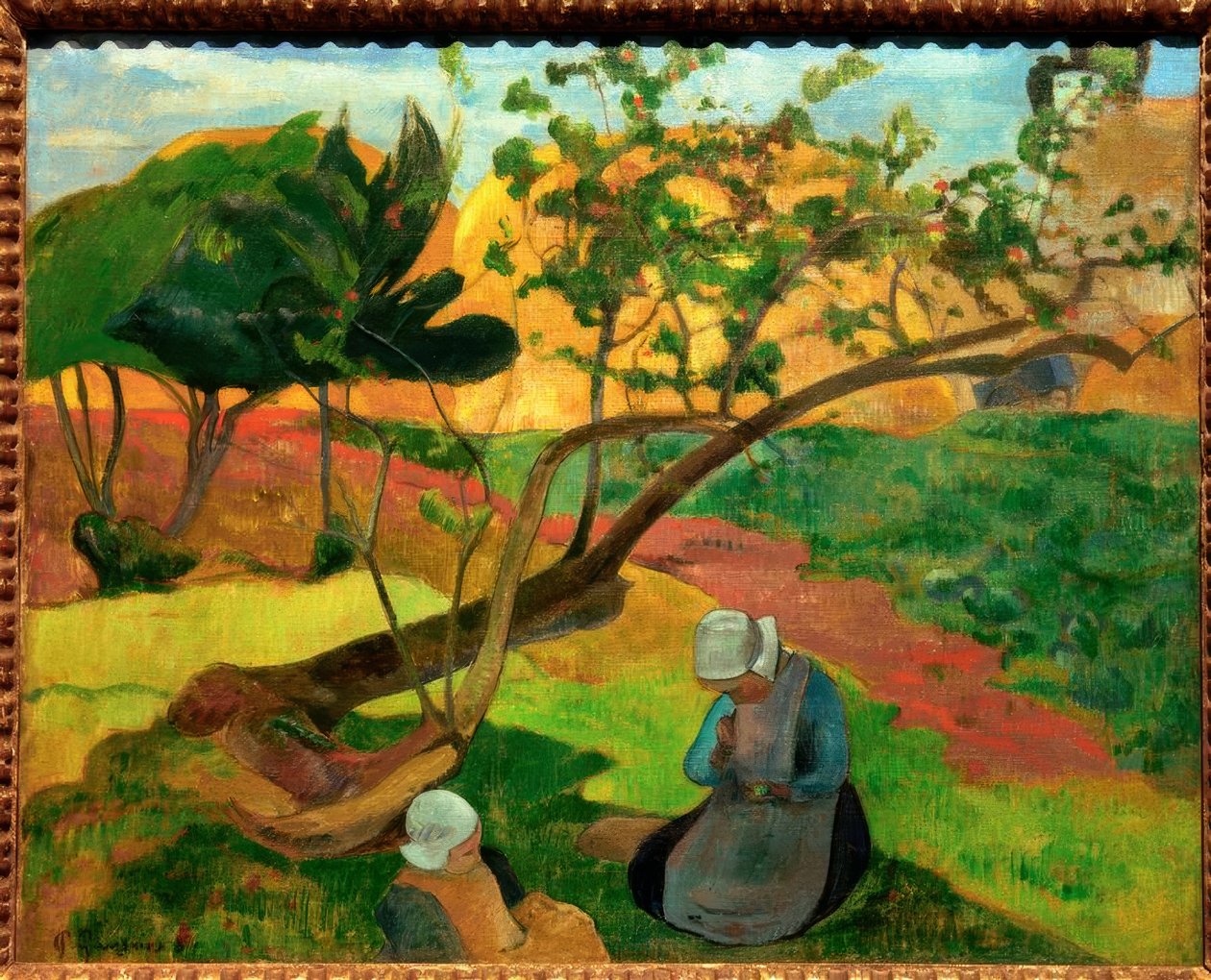 İki Breton kadınla manzara by Paul Gauguin