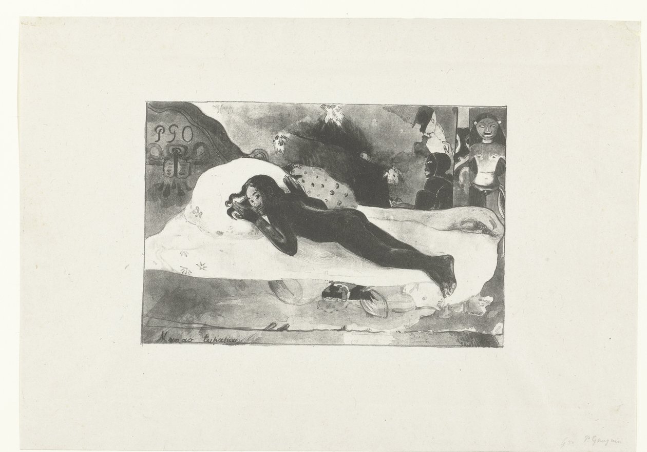 Yatan kız ve ölülerin hayaletleri Ölülerin hayaletleri tarafından görüntülendi Manao tupapau (nesne üzerindeki başlık) by Paul Gauguin