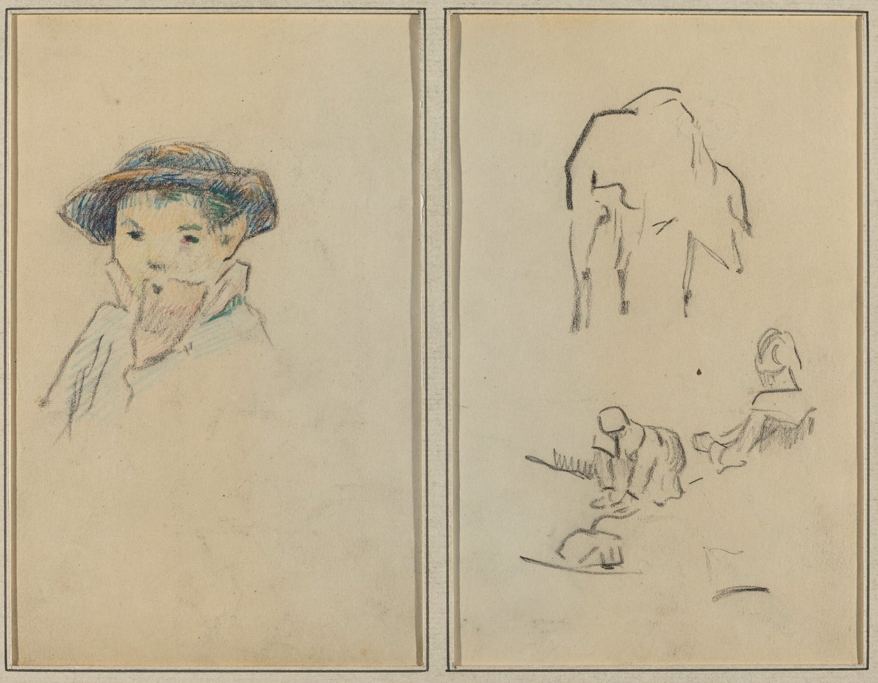 Küçük Breton Çocuk; Bir Domuz ve Bir Çamaşırcı Kadın [rekto] by Paul Gauguin
