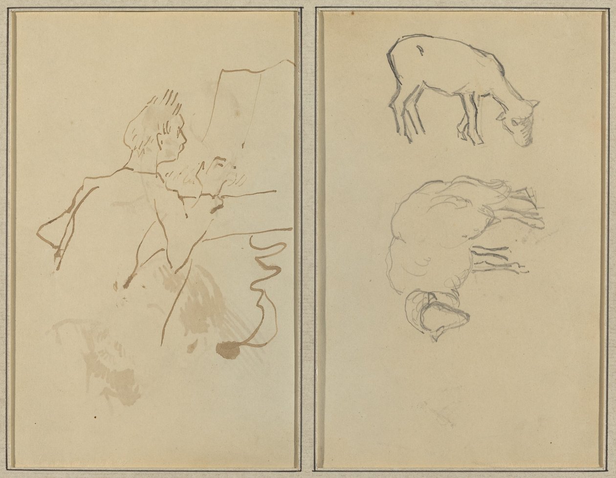 Piyano Çalan Adam; İki Koyun [verso] by Paul Gauguin