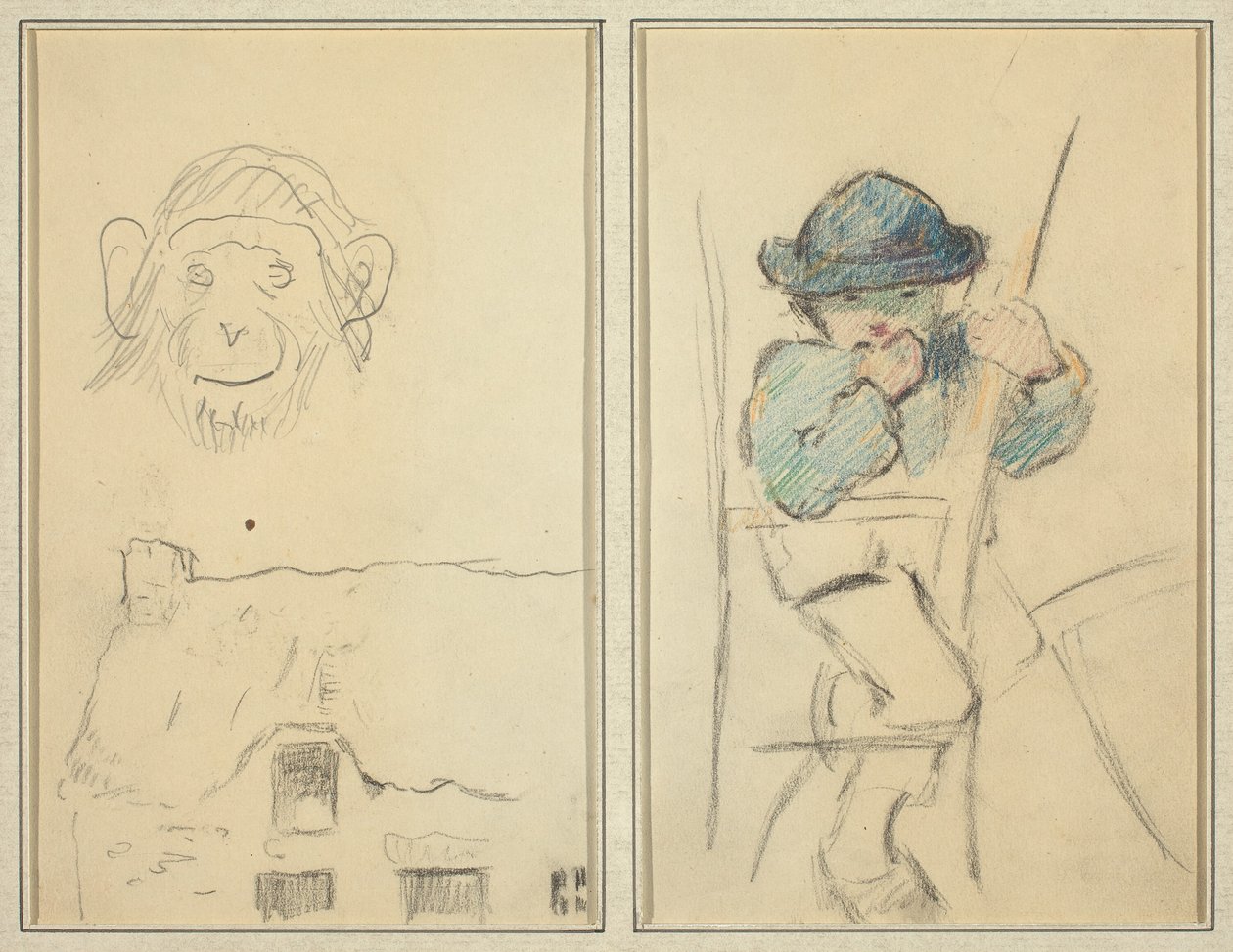 Maymun ve Kulübe; Küçük Breton Boy [rekto] by Paul Gauguin
