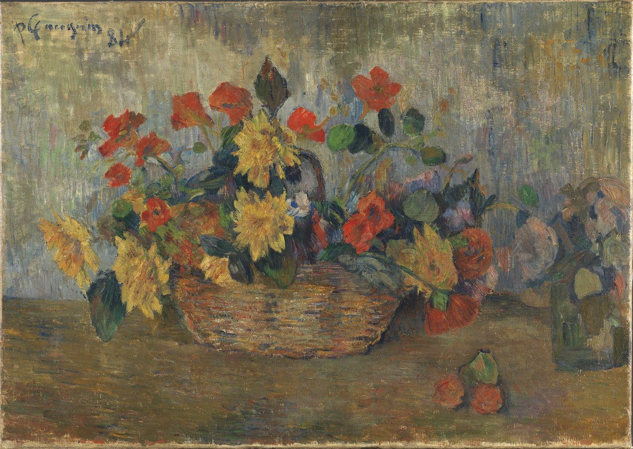 Sepette Nasturtiums ve Dahlias by Paul Gauguin