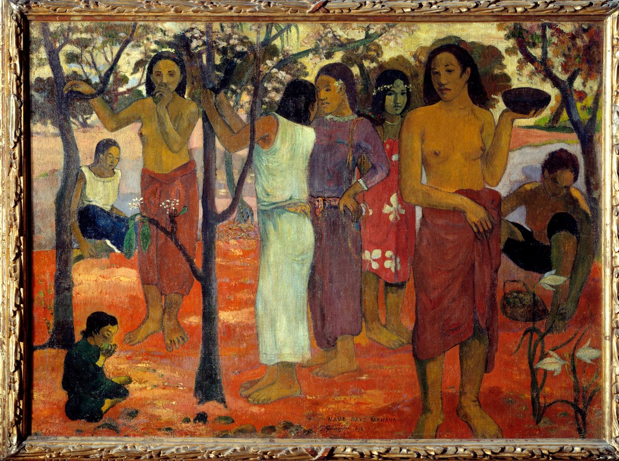 Nef nef mahana (Lezzetli Günler). Bir bahçede Tahiti kadınları. Paul Gauguin