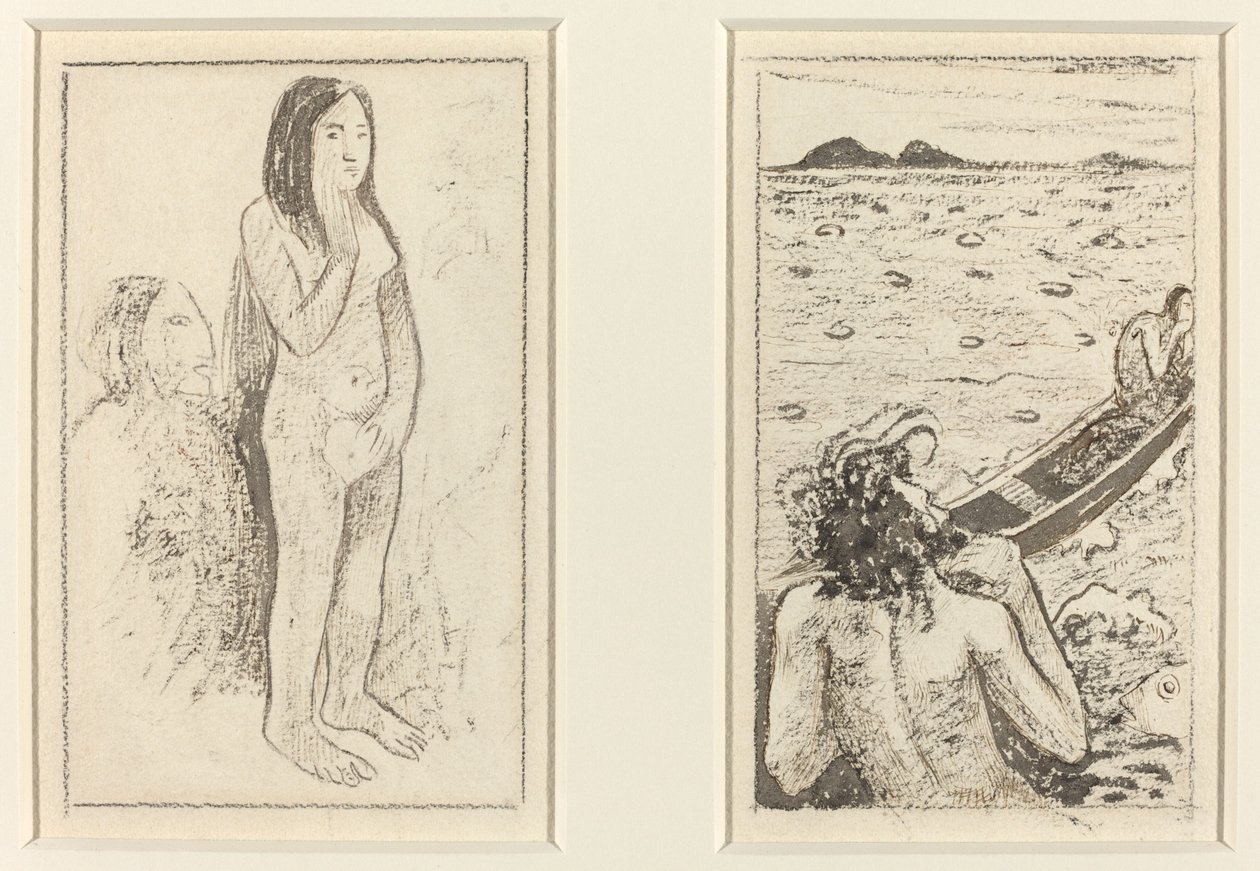 Kötülük Sözleri (solda); Tahiti Efsanesi (sağda) by Paul Gauguin