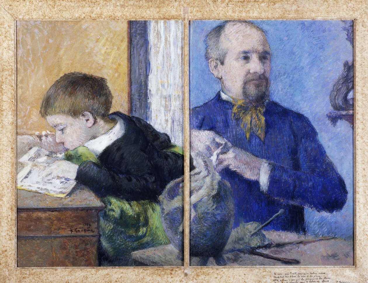 Heykeltıraş Jean-Paul Aubé 1837-1916'nın oğlu Emile ile portresi, 1882. by Paul Gauguin