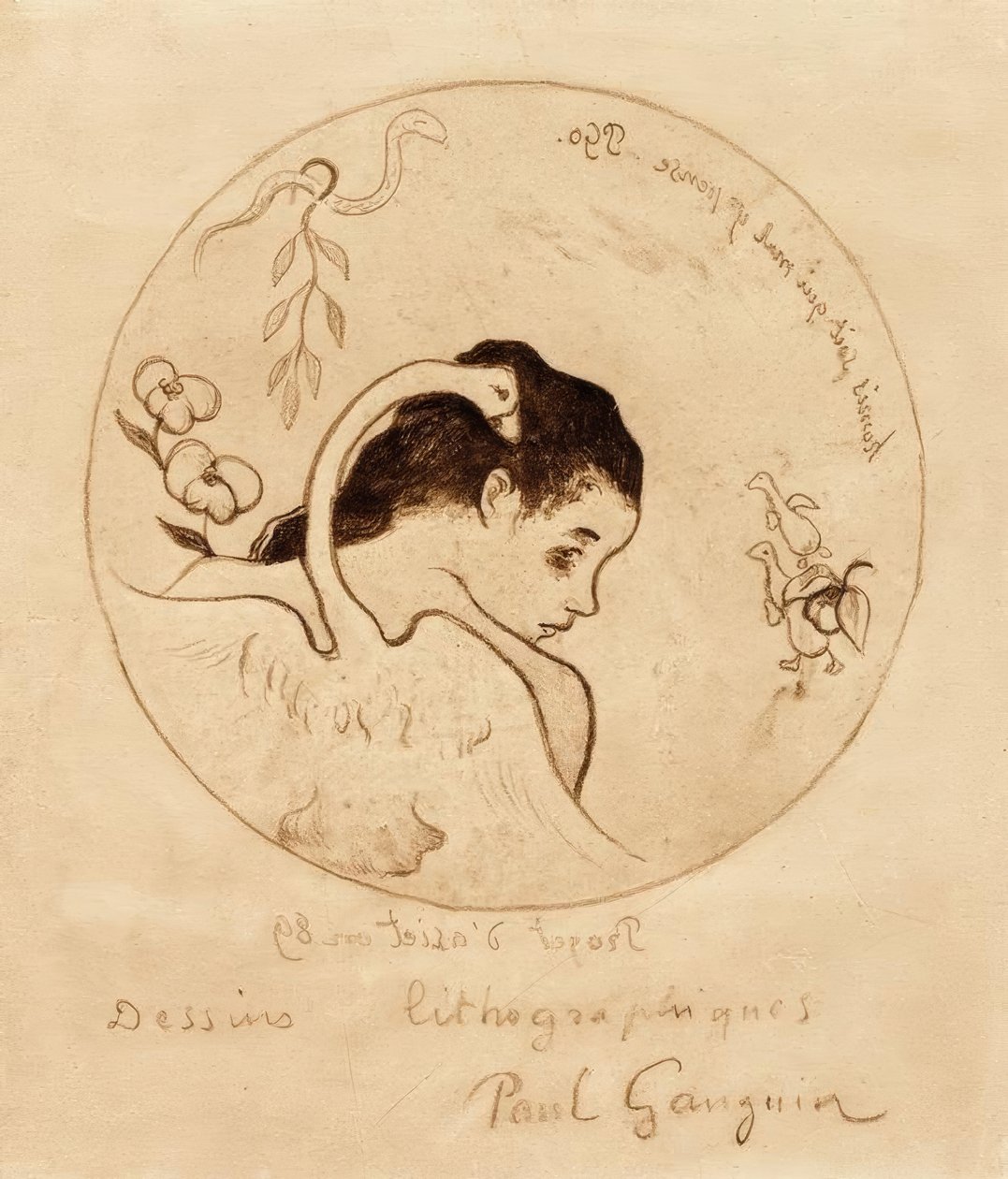 Bir tabak için proje - Leda ve kuğu by Paul Gauguin
