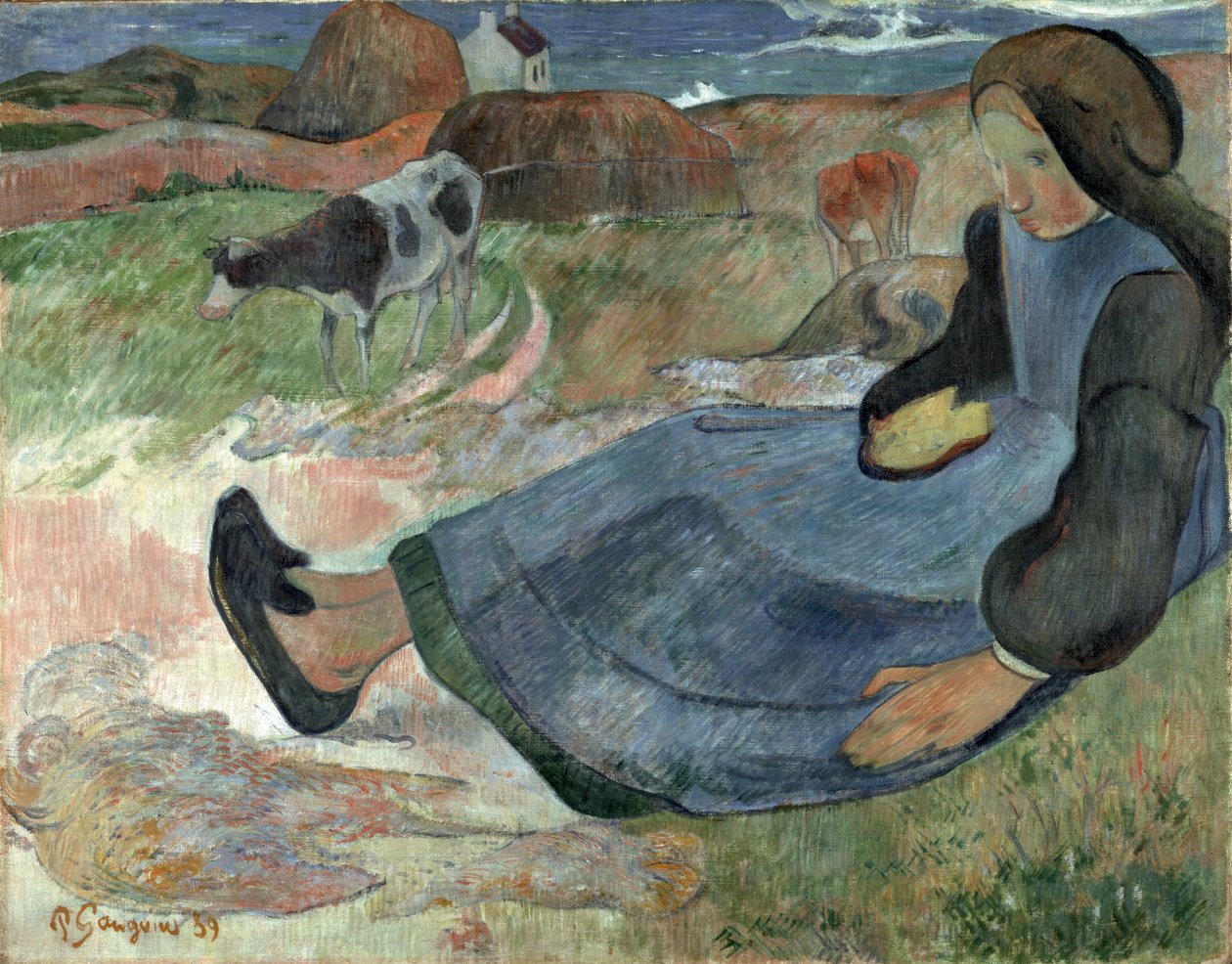 Oturan Breton Kız. by Paul Gauguin
