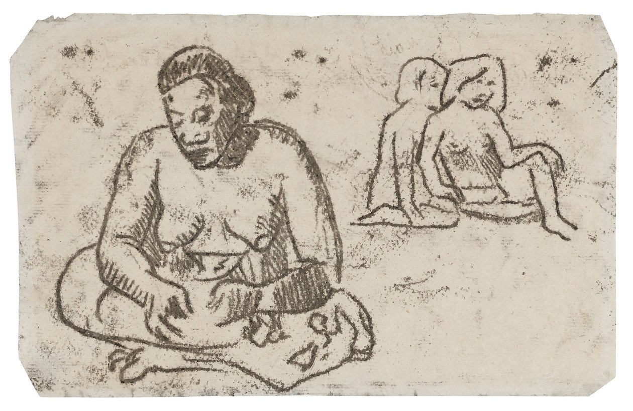 Oturan Kadın (Sister of Charity tablosuyla ilgili), c.1902 (fildişi dokuma kağıt üzerine siyah mürekkeple transfer çizimi) by Paul Gauguin