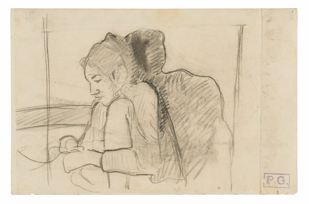 Oturan Tahiti Kadını (rekto), Horoz ve Tavuk Eskizleri (verso) by Paul Gauguin