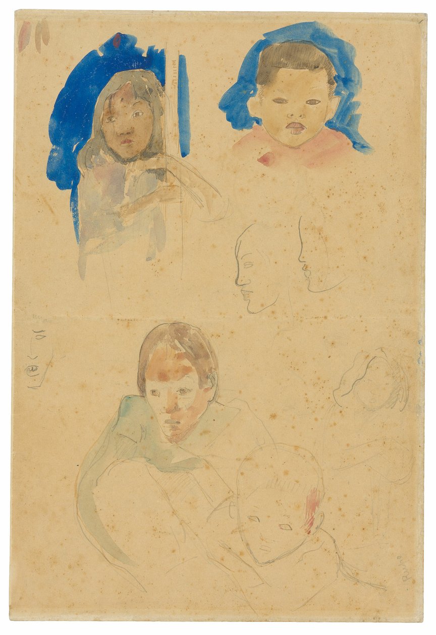 Çocuk, Kadın ve Profiller Eskizleri (rekto), Atlar ve Çocuk Eskizleri (verso) by Paul Gauguin
