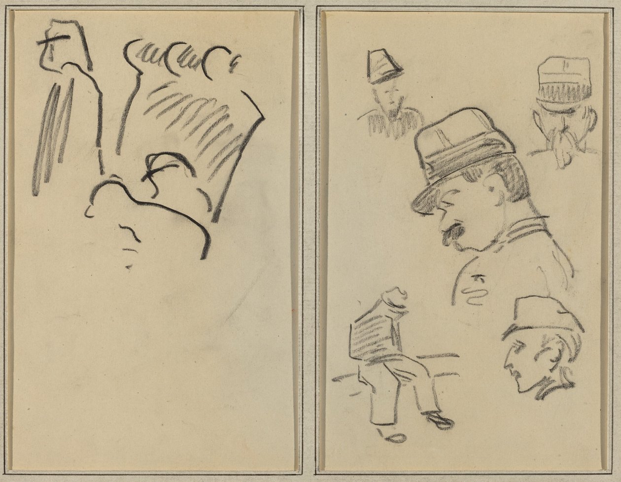 askerler; Dört Asker ve Oturan Bir Figür [verso] by Paul Gauguin