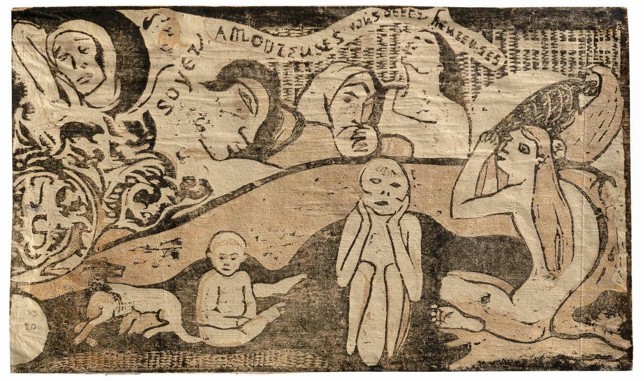 Geç Ahşap Blok Baskılar Takımından Sevgiler, Mutlu Olursunuz by Paul Gauguin