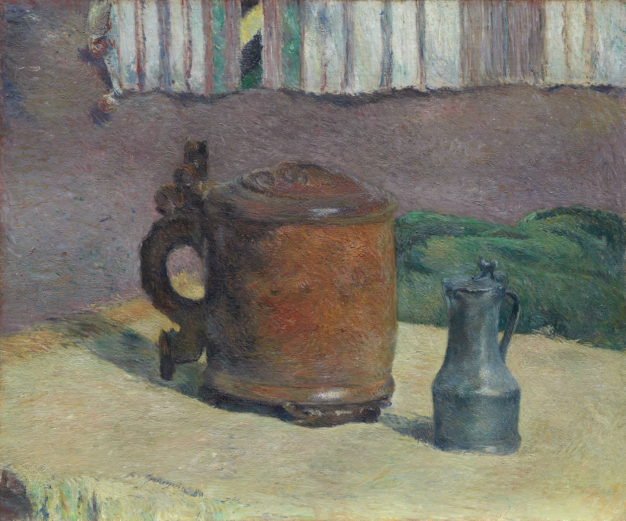 Natürmort: Ahşap Tankard ve Metal Sürahi, 1880. by Paul Gauguin