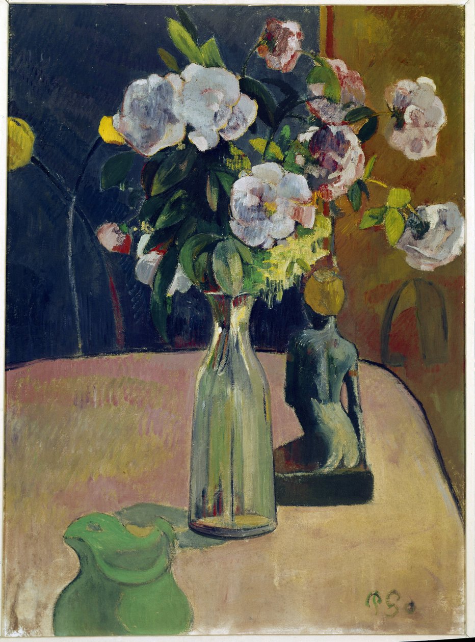 Gül ve heykel ile natürmort (tuval üzerine yağlı boya by Paul Gauguin