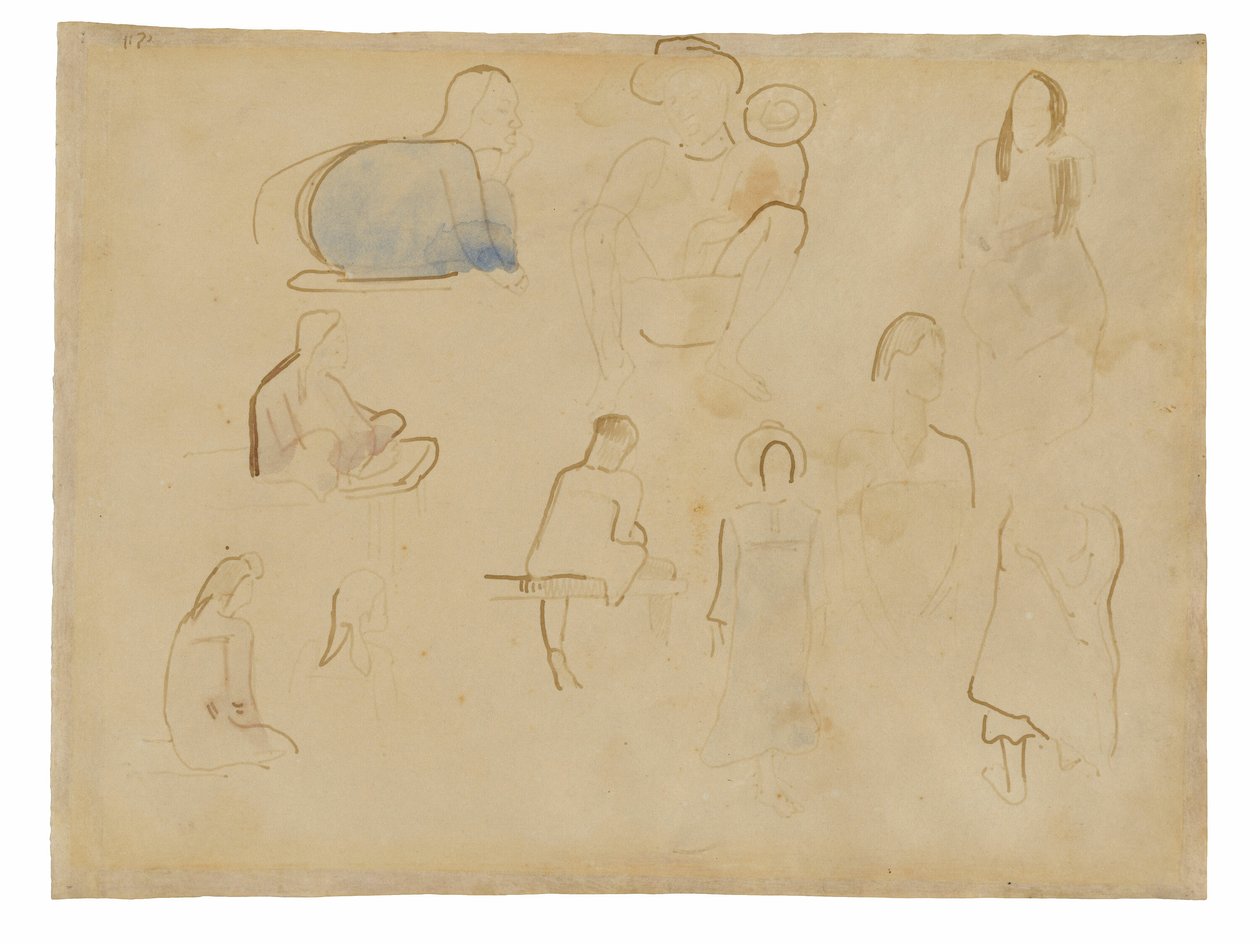 Tahiti Figürlerinin On Çalışması by Paul Gauguin