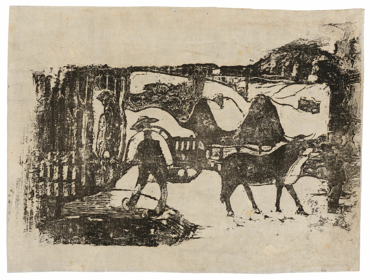 Geç Ahşap Blok Baskılar Süitinden Öküz Arabası by Paul Gauguin