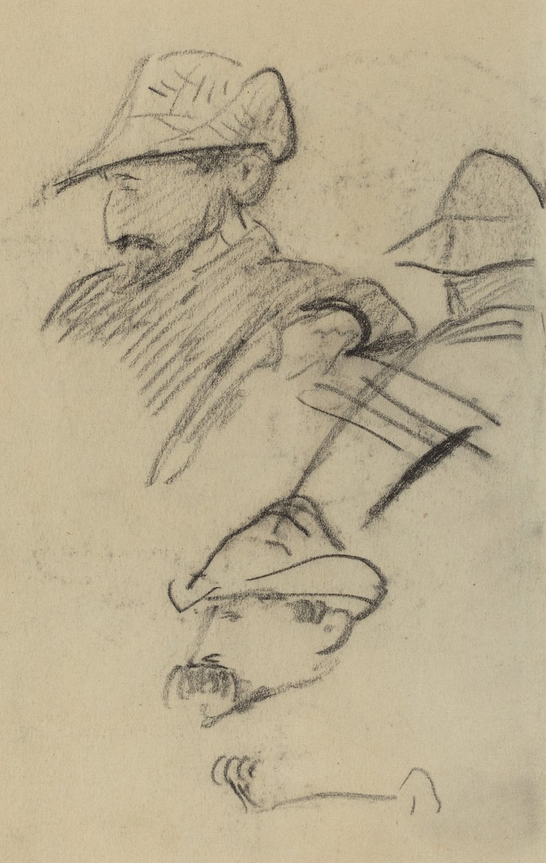 Şapka Takan Bir Adamın Üç Çalışması [rekto] by Paul Gauguin