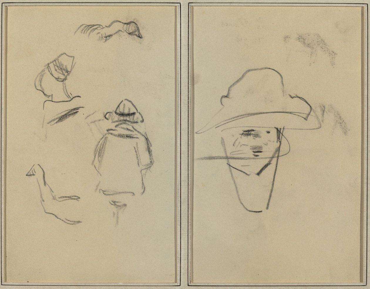 İki Breton Figürü ve İki Kaz Çalışmaları; Şapkalı Adam [verso] by Paul Gauguin