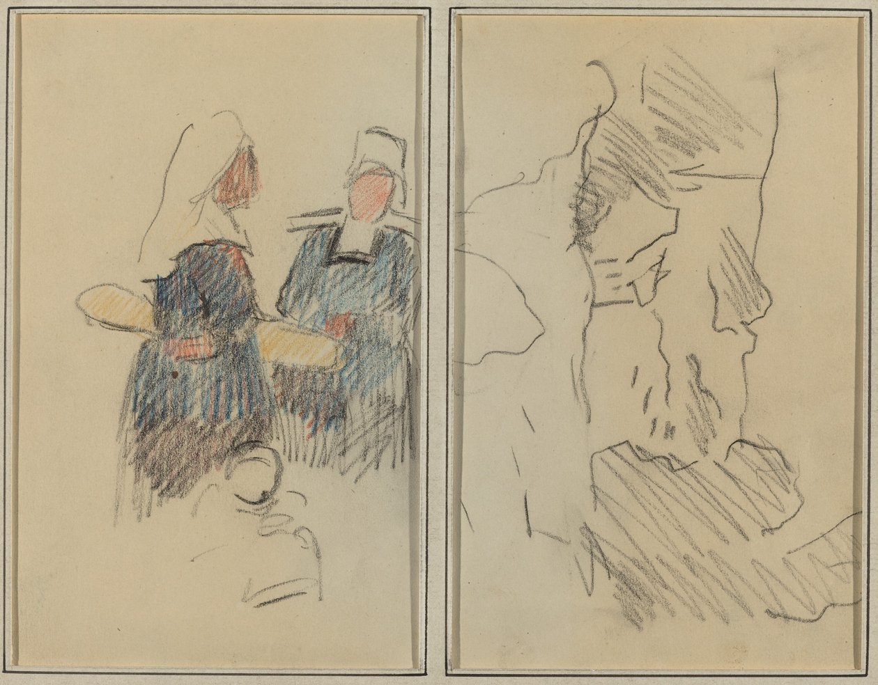 İki Breton Kadın; Manzara [rekto] by Paul Gauguin