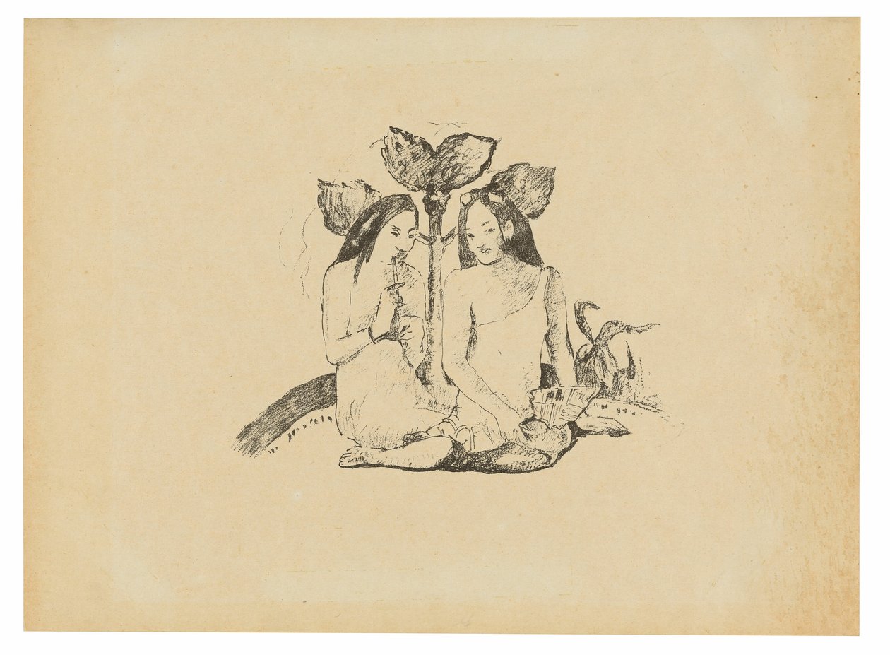 İki Maori Kadını Çömelmiş by Paul Gauguin