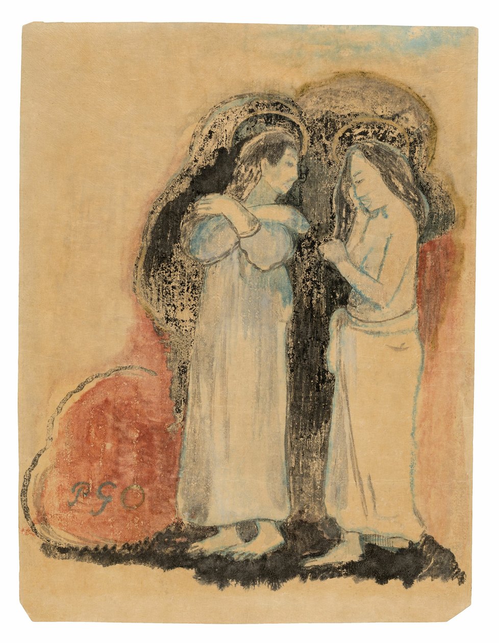 İki Ayakta Tahiti Kadını by Paul Gauguin