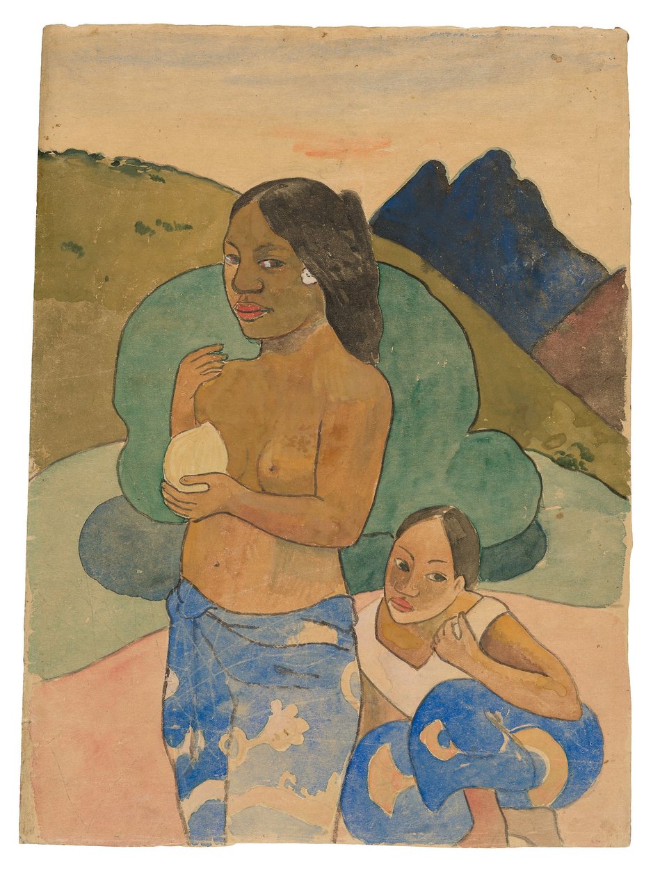Bir Manzarada İki Tahitili Kadın, 1892 dolayları (suluboya ve guaj) by Paul Gauguin