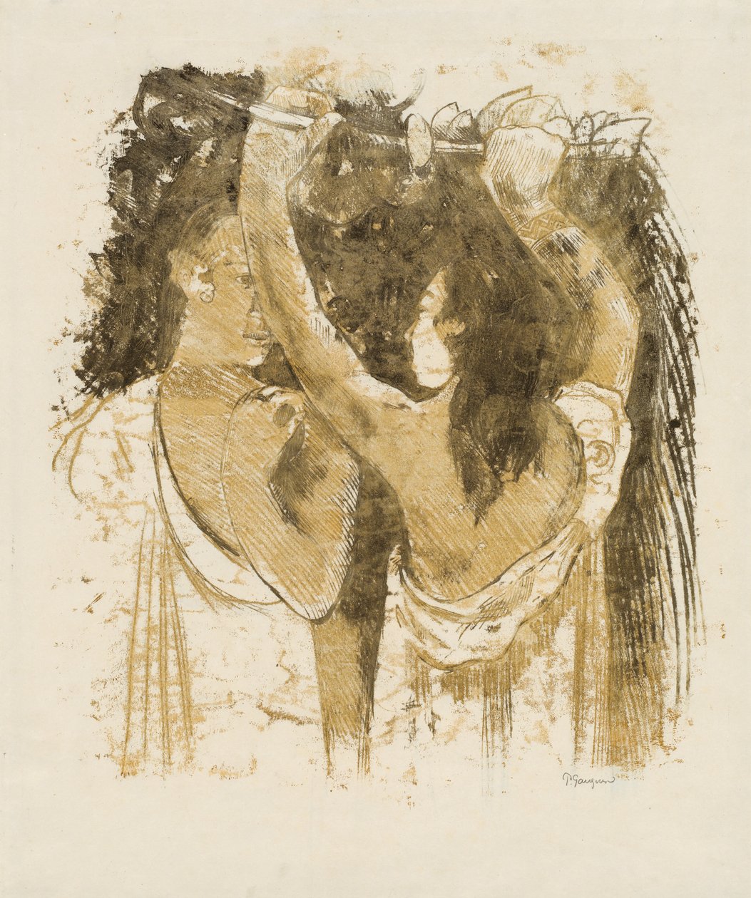 Meyve Toplayan İki Tahitili [recto], 18991900. by Paul Gauguin