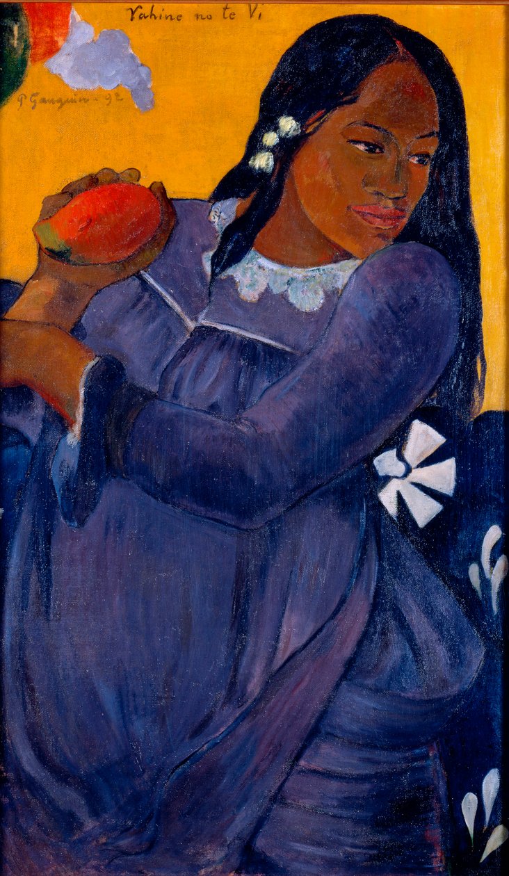 Bir mango tutan Tahiti kadın by Paul Gauguin
