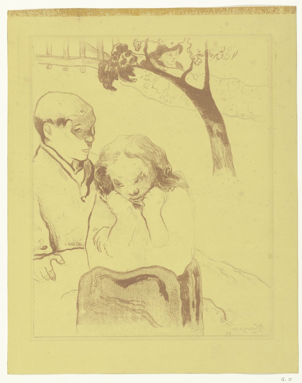 Bir adamla oturan üzgün kadın İnsan acısı sefil insanlar by Paul Gauguin