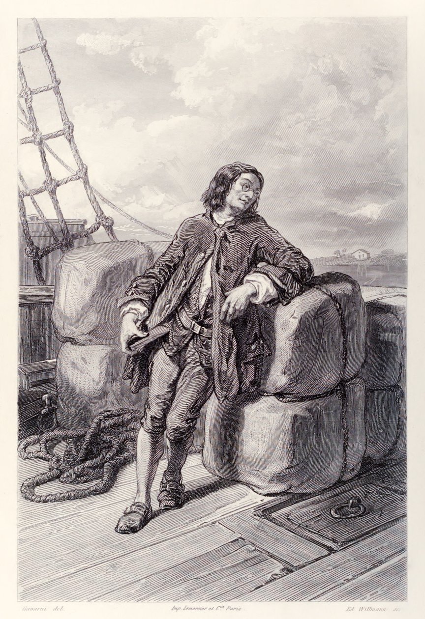 Kaptan Lemuel Gulliver denizde ticaret gemisinde, Jonathan Swift tarafından yazılan Gullivers Travels