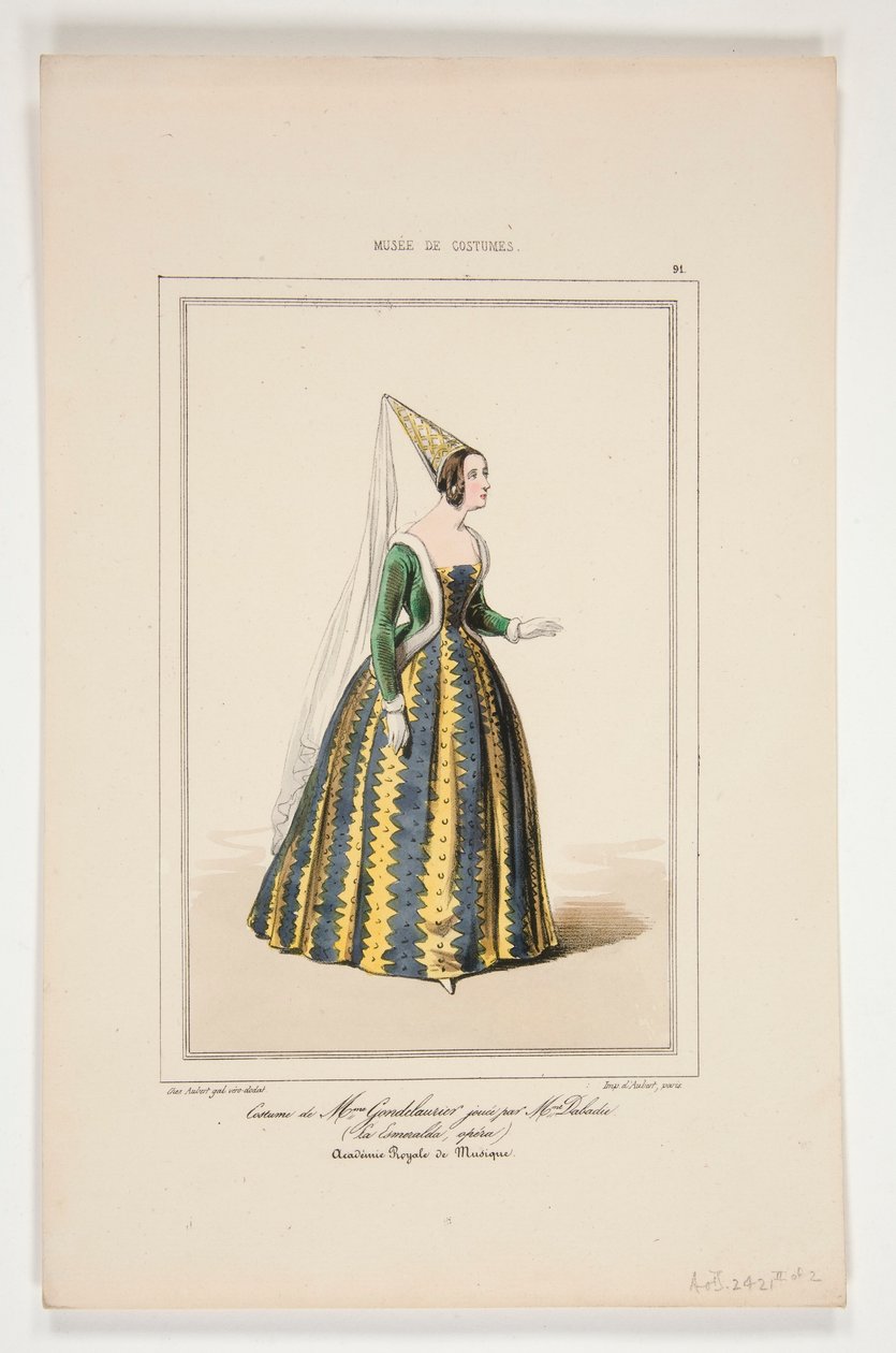 Madam Dabadier tarafından oynanan Mme Gondelaurier kostümü. by Paul Gavarni