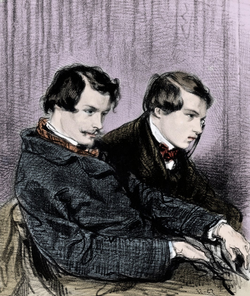 Goncourt kardeşler - Edmond de Goncourt (1822-1886) ve Jules de Goncourt (1830-1870) tiyatroda bir kutuda by Paul Gavarni