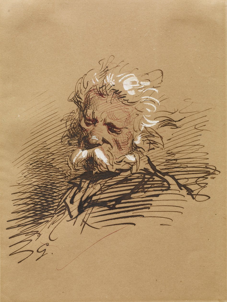 Head of an Old Man, c.1857 (ink heightened with white on paper) by Paul Gavarni