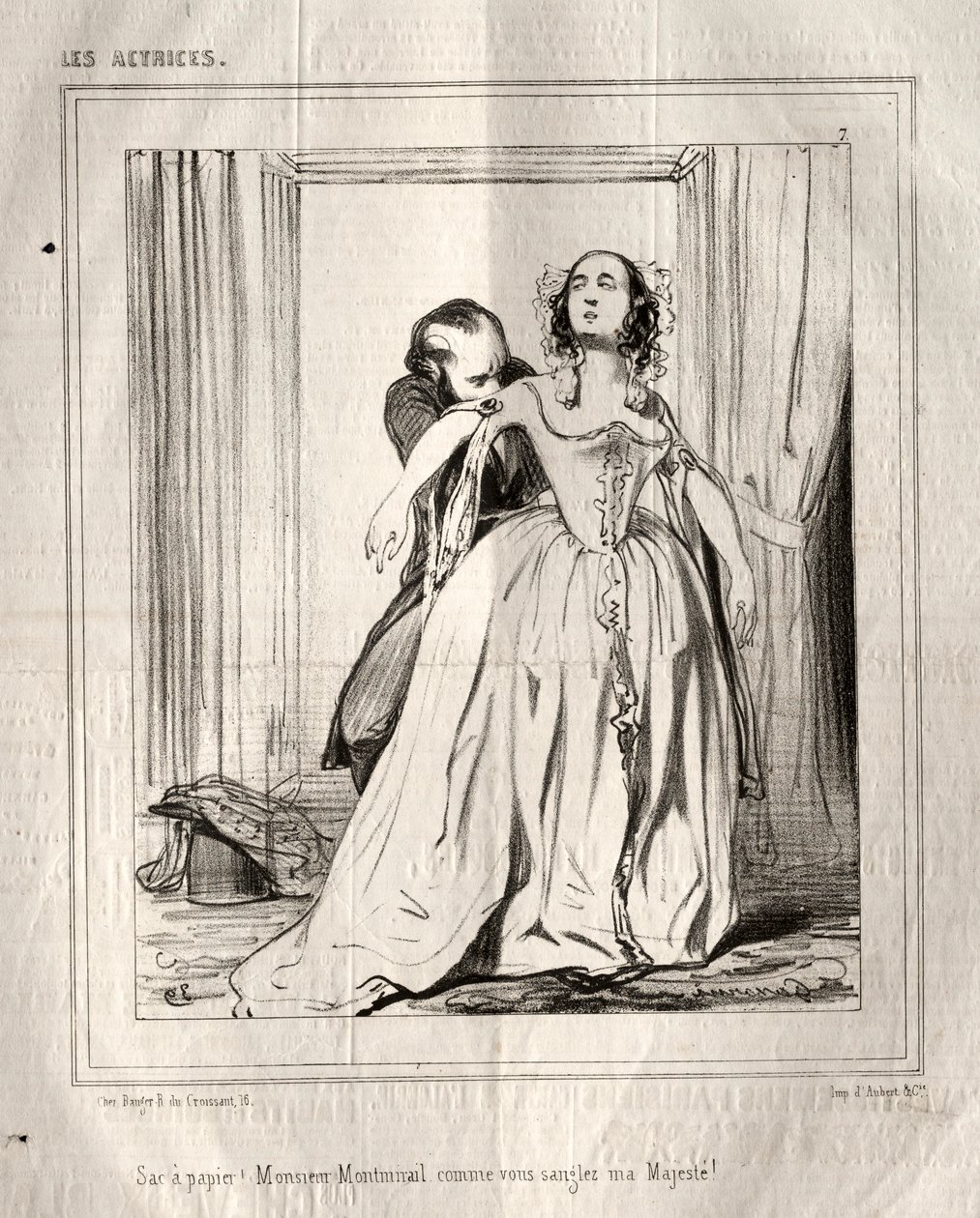 Aktrisler: Kağıt torba! Mösyö Montmirail, Majestelerimi nasıl bağladığınızı!, 1843. by Paul Gavarni